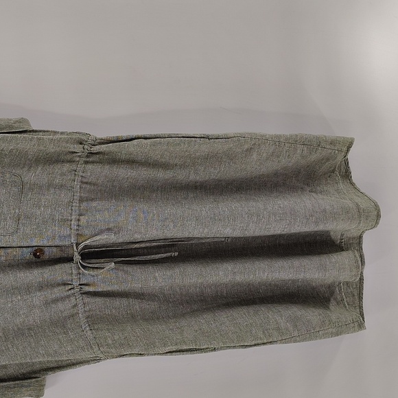 Time & Tru Linen Blend Green Dress Size Medium Quarter Button Drawstring Waist - Picture 3 of 9